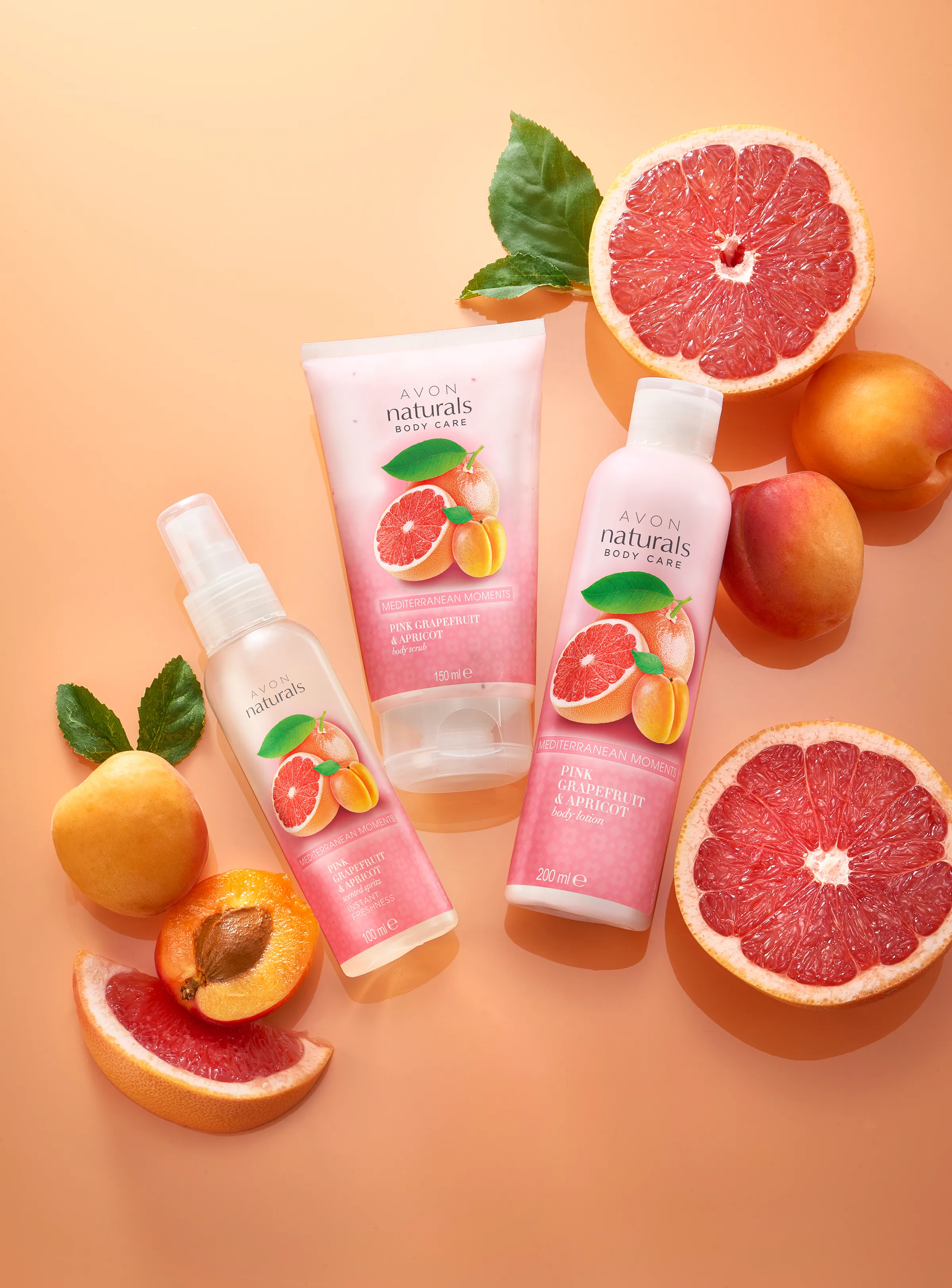 Avon Naturals Pink Grapefruit & Apricot Body Scrub   Body Lotion   Body Mist - Set