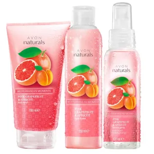 Avon Naturals Pink Grapefruit & Apricot Body Scrub   Body Lotion   Body Mist - Set