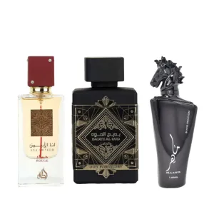 Bade'e Al Oud For Glory,Maahir Black & Ana Abiyedh Rogue EDP-100ml Bundle by Lattafa Perfumes