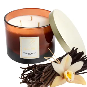 Blushing Bloom - Luxury Vanilla Soy Candles | Large 3 Wick Jar Candle | Up to 40 Hours Burning Time | 100% Natural Soy Wax | Relaxing Aromatherapy Aesthetic Candle | Scented Candle