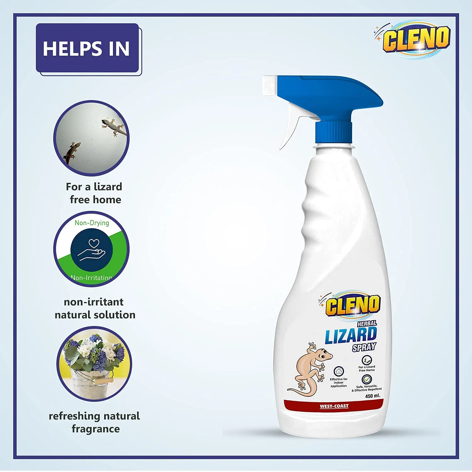 Cleno Herbal Lizard Repellent Spray | Completely Herbal | Made With Camphor, Lavender Oil & Eucalyptus Oil | Eco-Friendly & Biodegradable | Chemical-Free |Baby-Safe, Skin-Safe | 450Ml (Ready To Use)