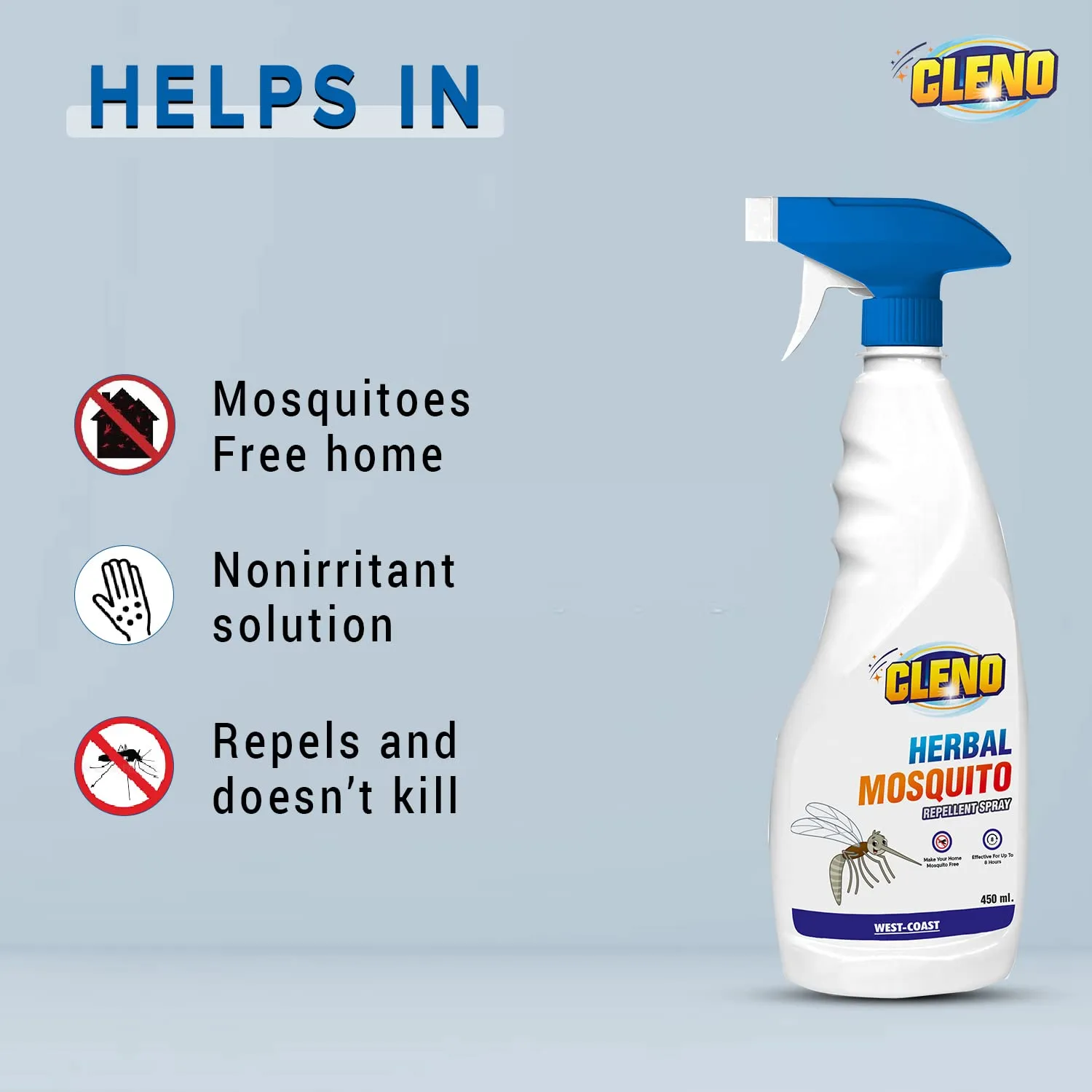 Cleno Herbal Mosquitoes Repellent Spray | Mosquitoes Room Spray | Completely Herbal | Mosquito Repellent Spray | Irritant-Free, Chemical-Free| Baby-Safe, Skin-Safe – 450ml (Pack of 2) (Ready to Use)