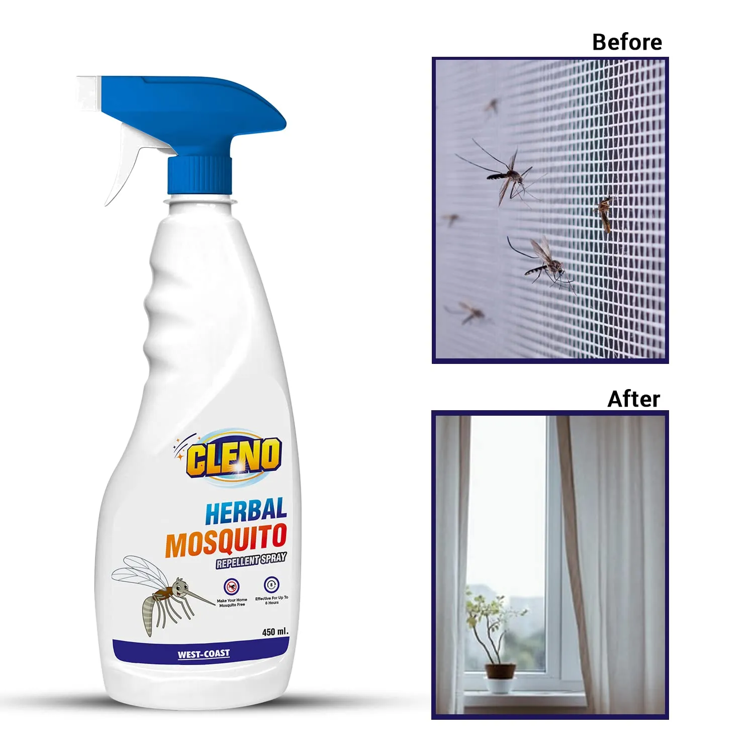 Cleno Herbal Mosquitoes Repellent Spray | Mosquitoes Room Spray | Completely Herbal | Mosquito Repellent Spray | Irritant-Free, Chemical-Free| Baby-Safe, Skin-Safe – 450ml (Pack of 2) (Ready to Use)