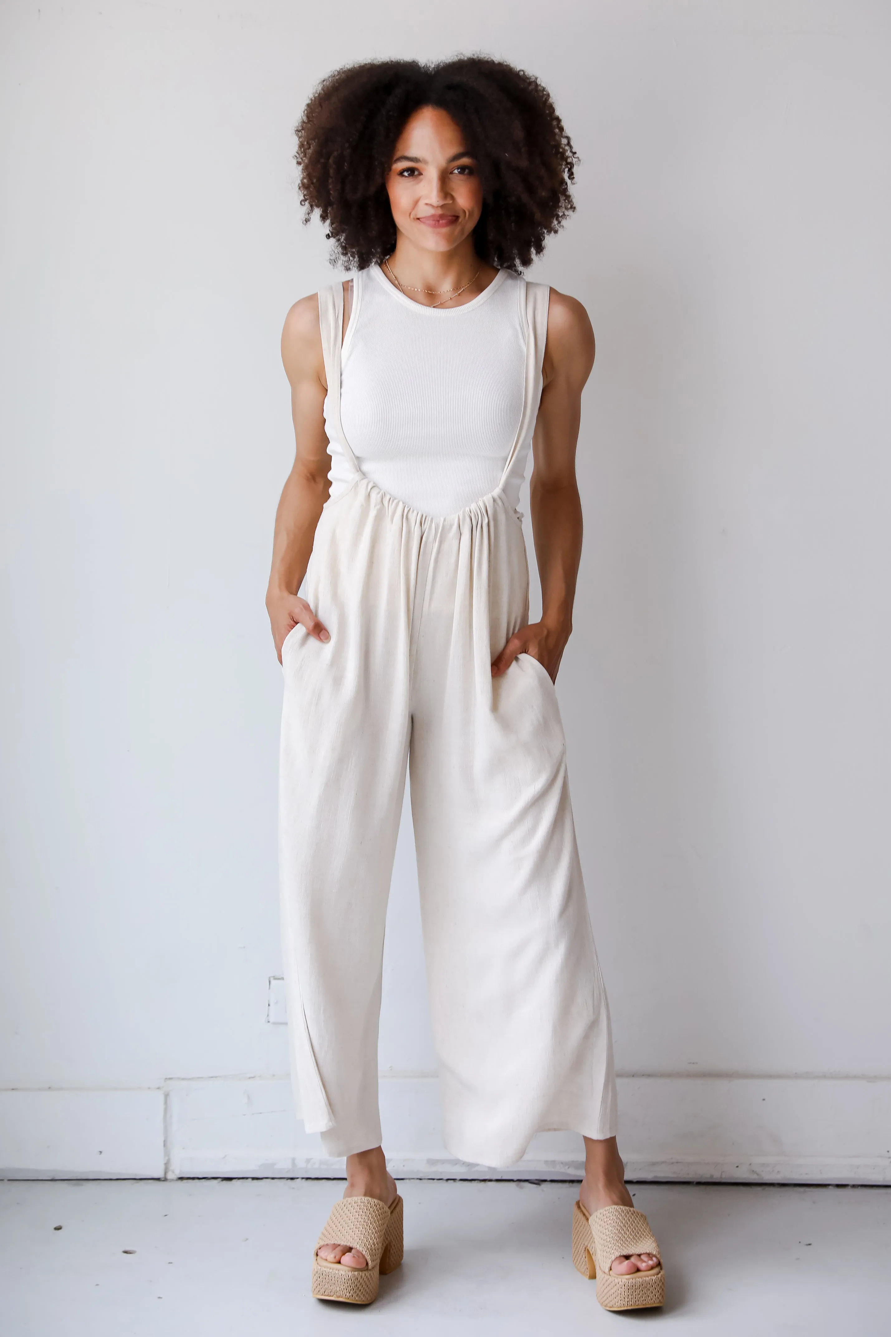 FINAL SALE - Carefree Perfection Linen Suspender Jumpsuit