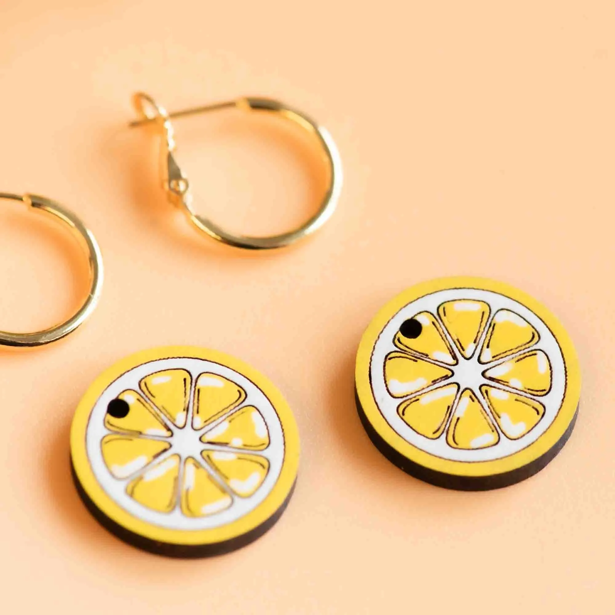 Hand-Painted Lemon Slice Hoop Earrings - PEO14144H