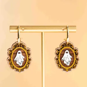 Hand-Painted Oval Ghost Hoop Earrings - PET15284H