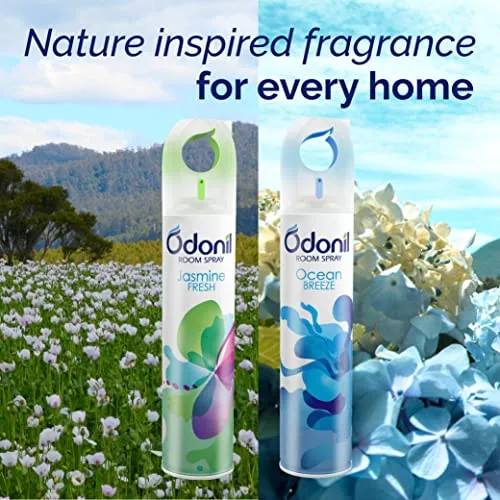 Odonil Room Air Freshener Spray - 440ml Combo (Pack of 2, 220ml each) | Jasmine Fresh & Ocean Breeze | Nature Inspired Fragrance for Home & Office | Long Lasting Fragrance