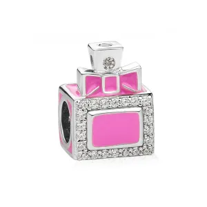 Pink Cubic Zirconia Perfume Bottle Charm 925 Sterling Silver