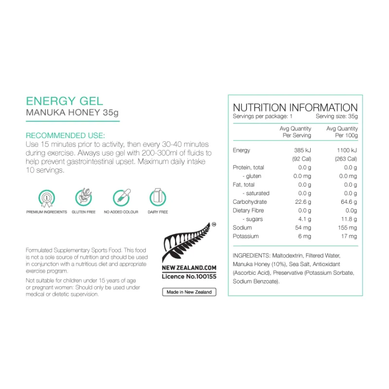 PURE Energy Gels - Manuka Honey 35G