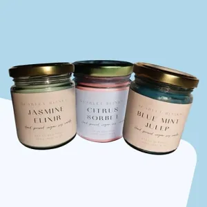 Scarlet Blinks Citrus Sorbet Candles | Jasmine Elixir Candles | Blue Mint Candles | Soy Wax Candles | Aroma Therapy Candles | Burning Time:- 45 HRS Pack of 3