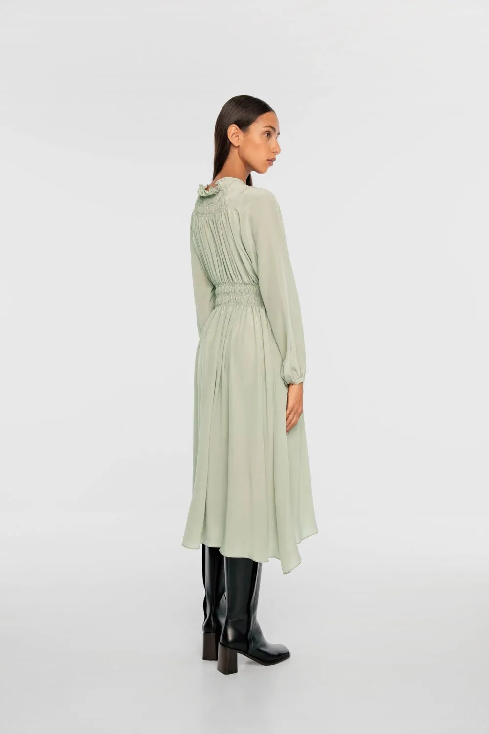 Signature Silk Shirred Midi Dress