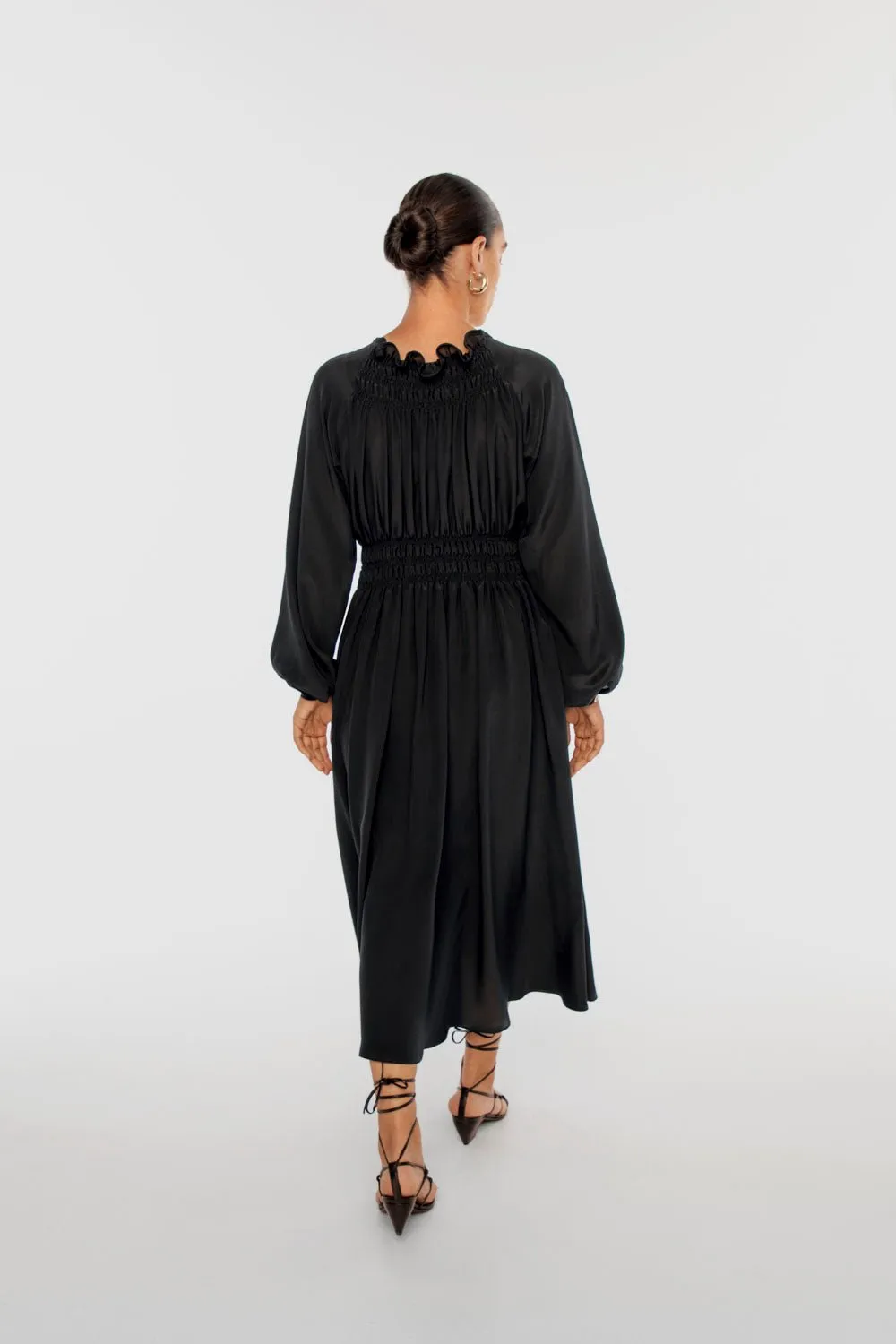 Signature Silk Shirred Midi Dress