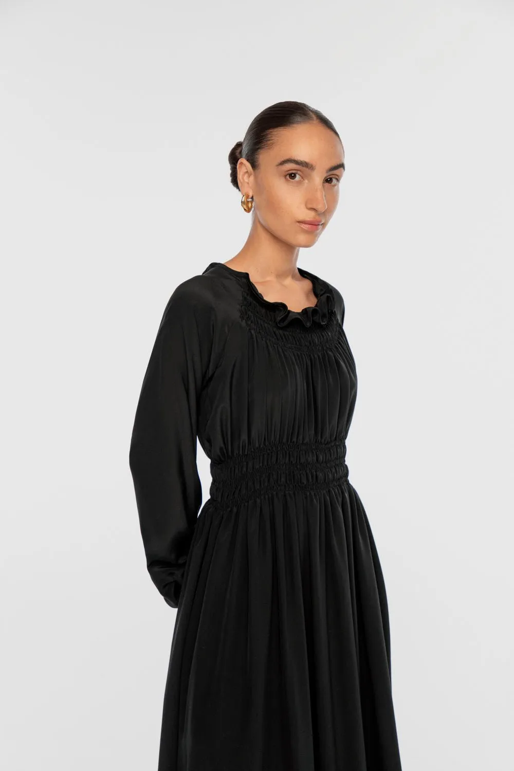 Signature Silk Shirred Midi Dress